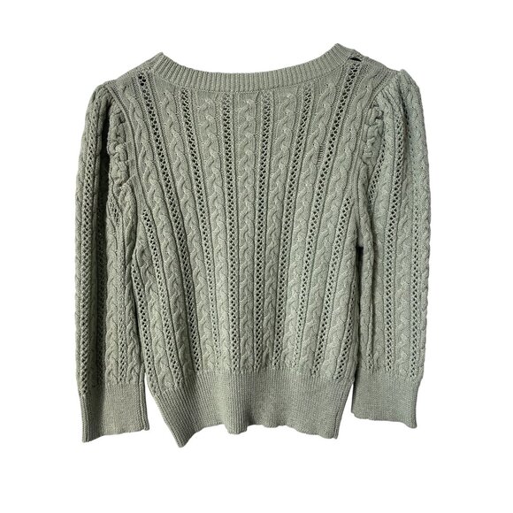 Lucy Paris Sweater Size Small Cable Knit Crewneck 3/4 Sleeve Sage Green Knitwear - Picture 2 of 7